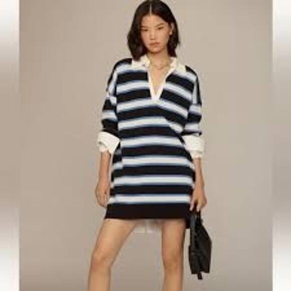 ANTHROPOLOGIE | M | Maeve Knit Sweater Dress Oversized Rugby Stripped Short Mini - Picture 1 of 6